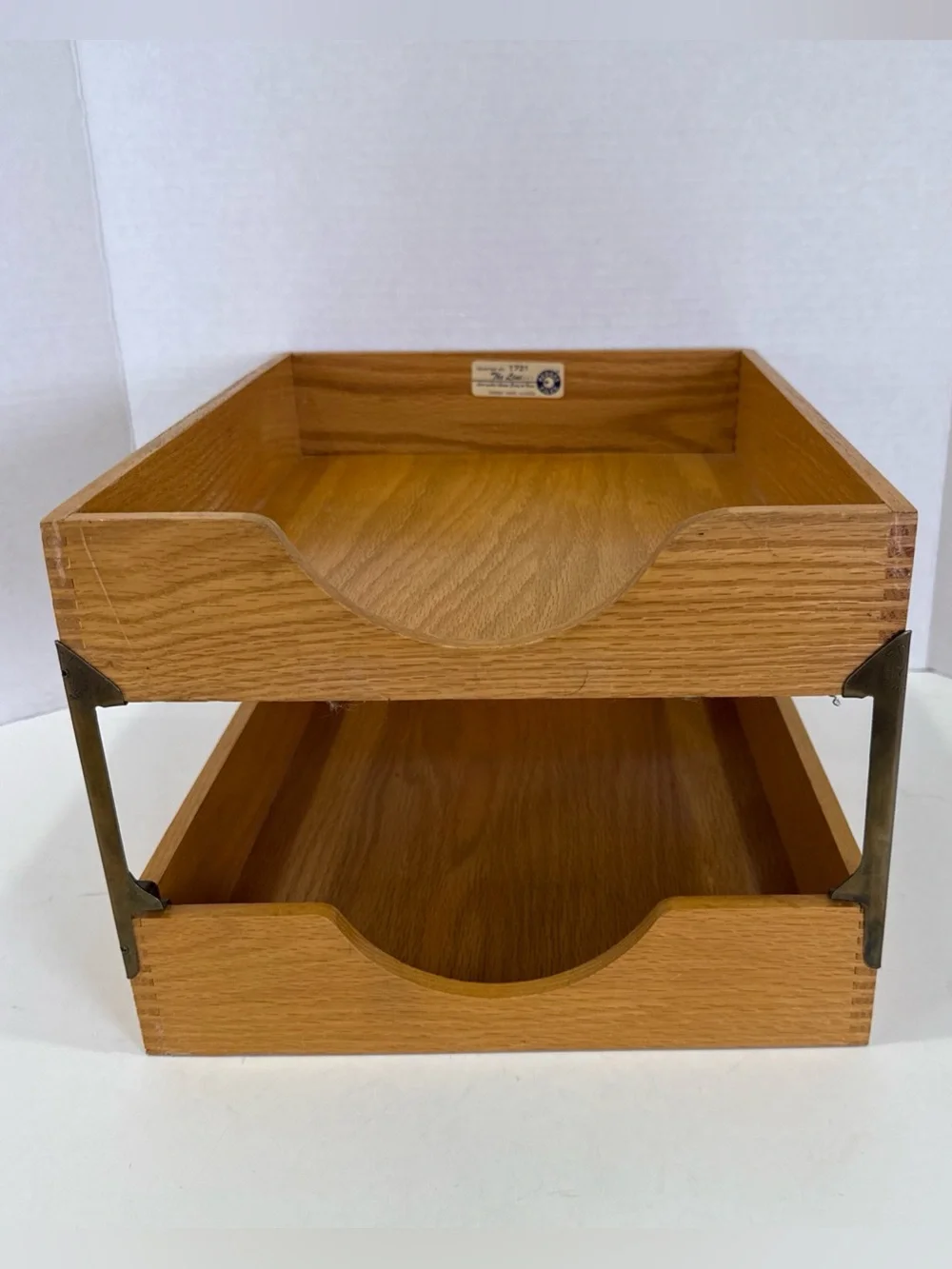 VTG Mid-Century Hedges Files “The Line” Oak Wood 2-Tier Desk Organizer Tray 1721
